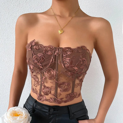 Phantasy Sexy Lace See through Crop Top Women Fashion Floral Embroidery Black Tank Top Night club Dress up 2026 Summer Outfit
