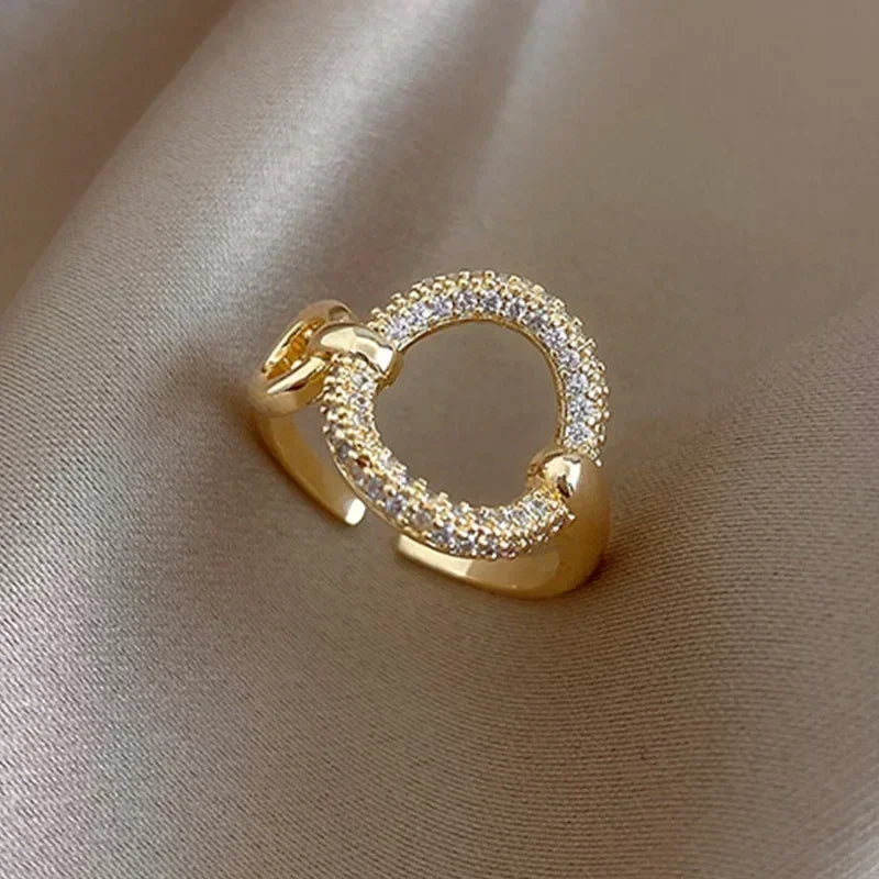 Light Luxury Gold Plated Leaf Opening Ring Exquisite Geometric Beehive Zircon Index Finger Ring Trend Wedding Party Jewelry Gift