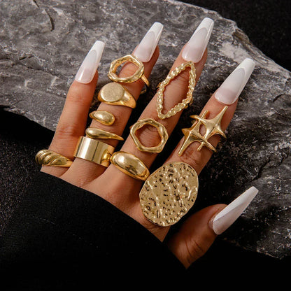Docona Fashion Elegant Stacking Gold Colour Rings Geometric Design Ring Set Accessories Daily Festival Party Gifts 27910