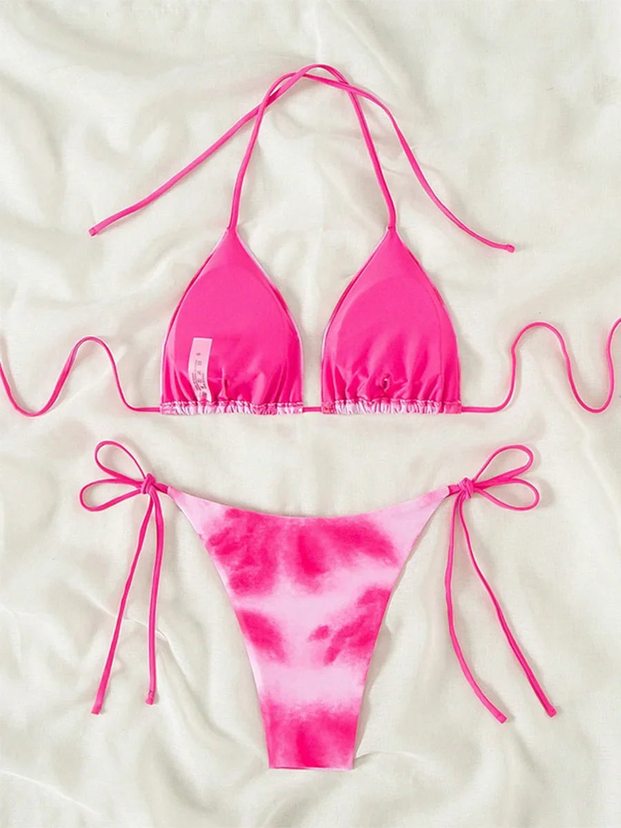 Tie Dye Bikins 2025 Mini Micro String Bikini Women Swimwear Female Swimsuit Two Pieces Bikini Set Halter Bathing Suit Swim Lady