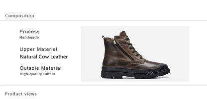 Natural Cow Leather Men Winter Boots Handmade Retro Men Boots Genuine Leather Men Winter Shoes #JM9550