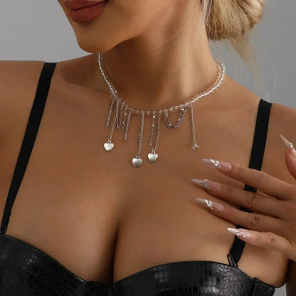 Fashion Heart Beaded Necklace for Women Boho Elegant Irregular Crystal Chain Y2K Choker Exquisite Party Gift Jewelry Accessories