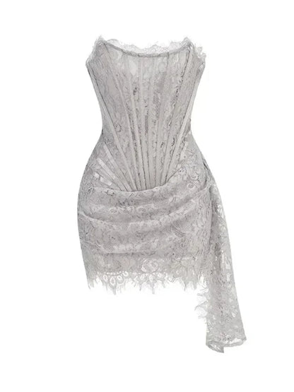TARUXY Sexy Lace See-through Patchwork Corset Dress Female Bodycon Elegant Party MIrrgualr Mini Dress Women Tube Top Dress New