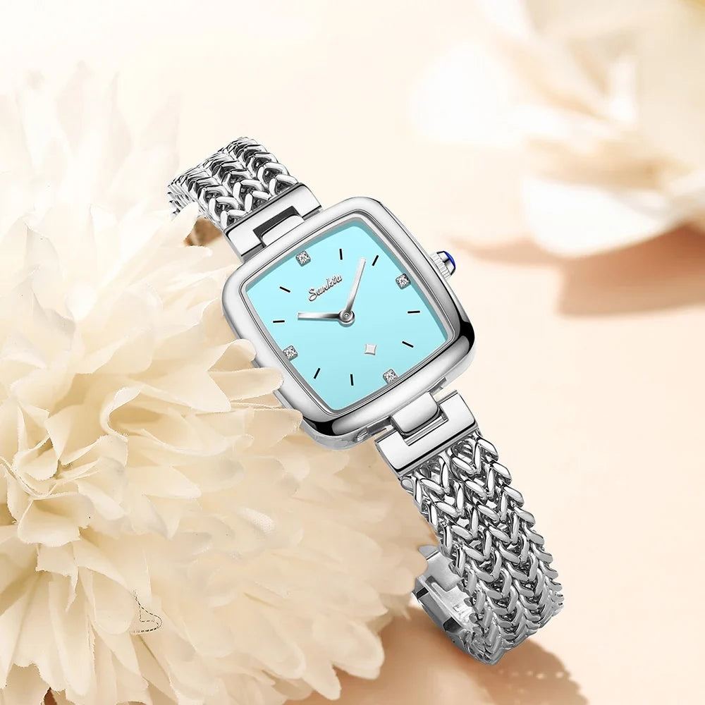 Women's Square Quartz Watch with Braided-Link Bracelet