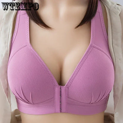 WTEMPO Plus Size Thin Non-steel Ring Front Buckle Cotton Bra Gathered Comfortable Underwear Soft Collection lingerie