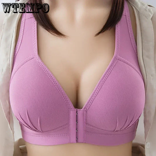 WTEMPO Plus Size Thin Non-steel Ring Front Buckle Cotton Bra Gathered Comfortable Underwear Soft Collection lingerie