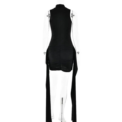 Turtleneck Sleeveless Mini Dress | Ruched Asymmetrical Party Dress - Femstylo