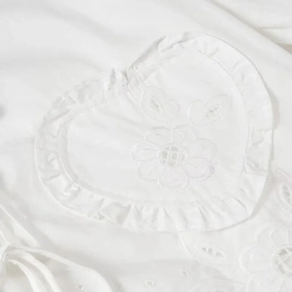 Foridol Heart Embroidery White Cotton Women Blouse Bowknot Spring Summer Lantern Sleeve Casual Shirt V Neck Loose Chic Blusa