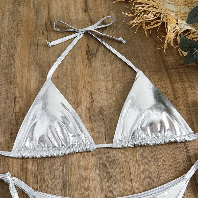 Sexy Gold Silver Red Strings Bikini 2024 Women Swimsuit Female Swimwear Thong Bikinis Set Brazilian Beach Bathing Suit Biquini