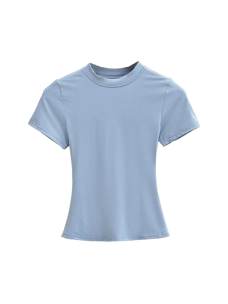 Slim Fit Solid Color Women's Casual T-shirt Short Sleeve Fashion Trend Y2K Top High Quality 2026 New Arrival