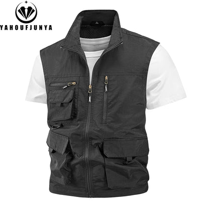 2024 Summer Men Sleeveless Fishing Tool Webbed Breathable Vest Men Many Pocket Outdoors Camping Thin Lightweight Loose Vest Male