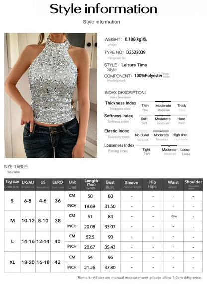 Phantasy Elegant Temperament Neck Sequin Camisole Women T-shirt Sexy Sleeveless Tank Top Female Clothes Tops 2025 Summer