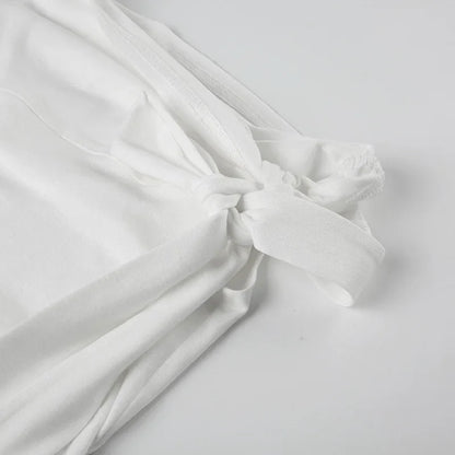 Korean Style Solid Color Women's Top Casual Slash neck Crop Top Fahionable Slim Fit White Tee Lady Summer Night Out Dress up