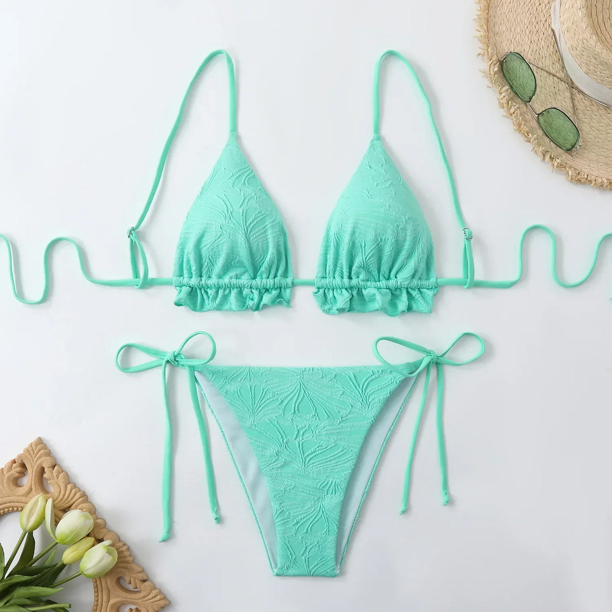 Sexy String Bikini 2026 Two Piece Mint Green Swimsuit Female Swimwear Women Thong Bikinis Set Bather Beachwear Bathing Suit Pool