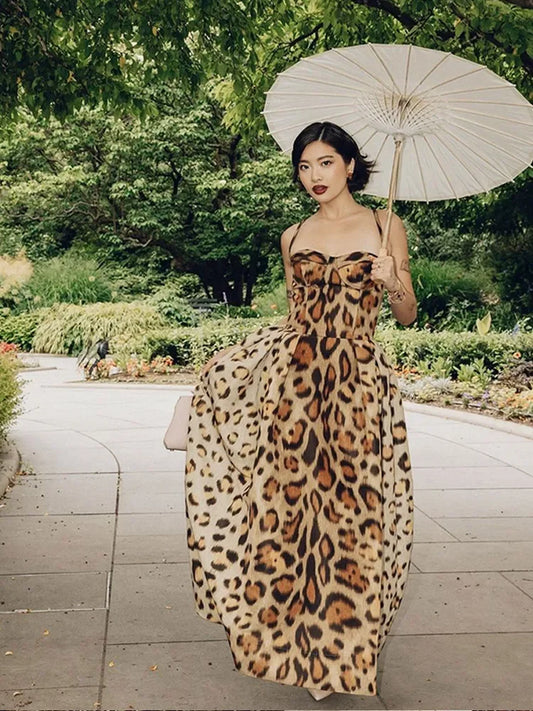 Leopard Print Sleeveless Sling Dress For Women Fashion Chic Backless A Line Dresses 2026 Elegant Female High Street Vestidos