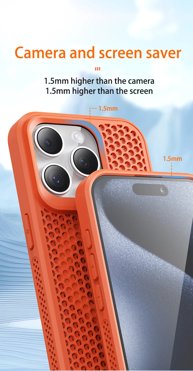 Cooling Heat Dissipation Magsafe Magnetic Phone Case For iPhone 16 14 15 13 12 11 Pro Max Plus Breathable Grid Hard Back Cover