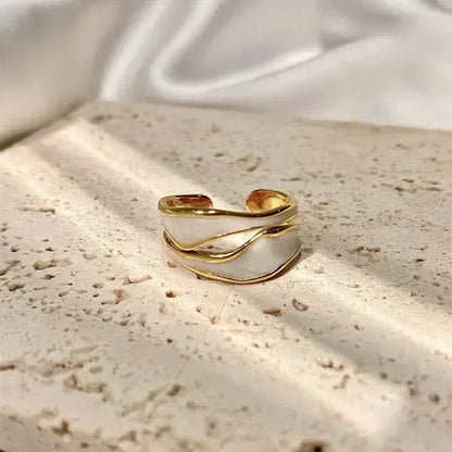 Vintage White Enamel Metal Irregular Shape Geometric Open Adjustable Ring for Women Girl Jewelry Birthday Gifts Anillo Hombre