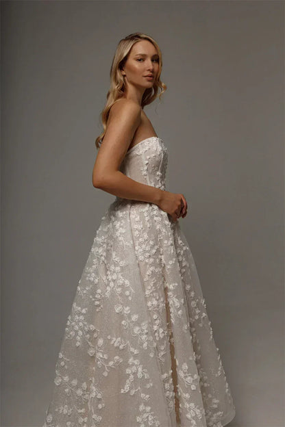 Kyoto Customized Lace Flowers Detachable Long Sleeves Wedding Dress Ankle-Length Glitter vestidos de novia A-Line Formal Gown