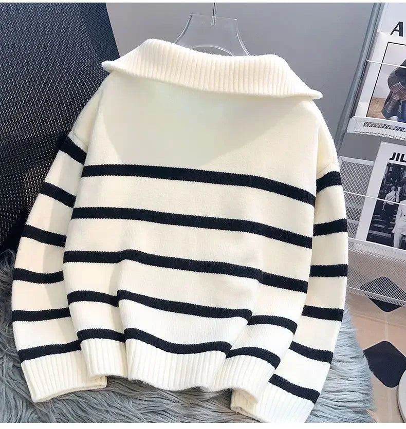 Sweater pullover women Spring and Autumn underwear 2026 New zipper stripe underlay short style popular premium sweater female