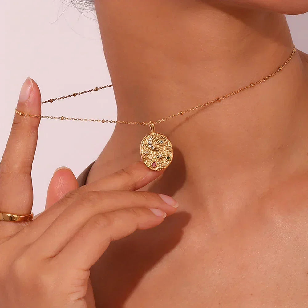 Star & Moon Pendant Necklace | Stainless Steel