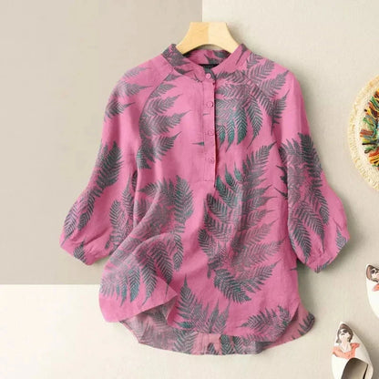 Vintage Cotton-Linen Button Down Blouse
