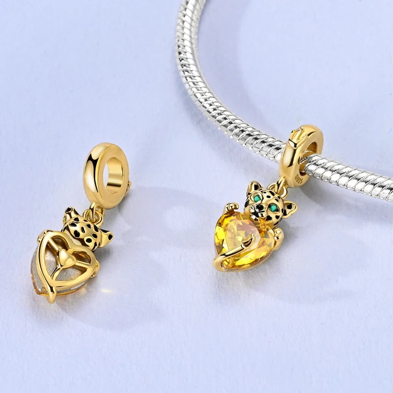 Golden Sunflower Leopard Poodle Charms Beads Fit Bracelet Nacklace Jewelry DIY Gifts For Women