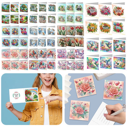 6Pcs DIY Diamond Painting Animal Flower Greeting Card Rinestone Embroidery Arts Craft Cards Kit Birthday Gift for Friend Gift