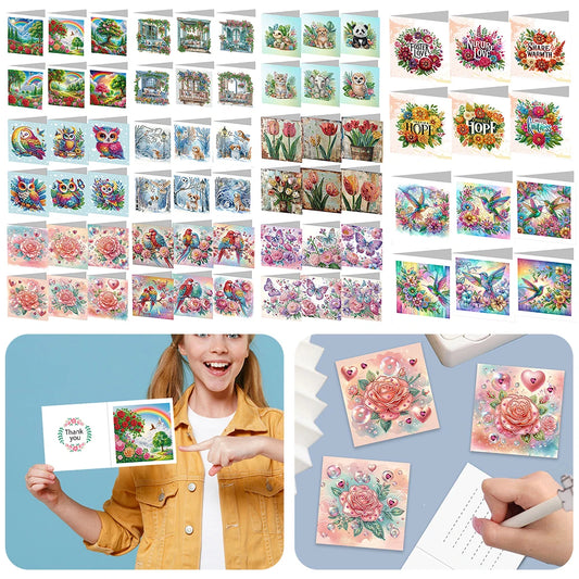 6Pcs DIY Diamond Painting Animal Flower Greeting Card Rinestone Embroidery Arts Craft Cards Kit Birthday Gift for Friend Gift