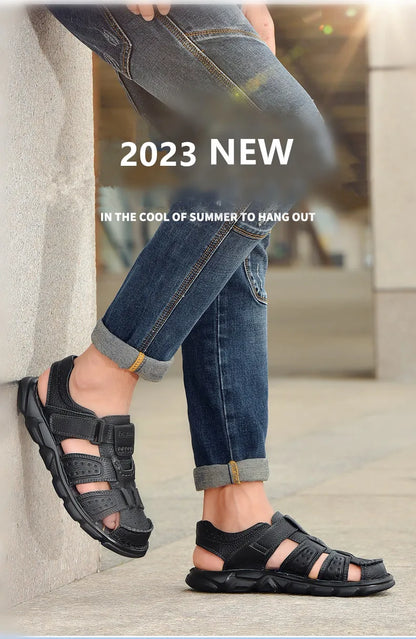Genuine Leather Casual Shoes For Men High Quality Classic Men Sandals Summer Outdoor Walking Men Sneakers Breathable Men Sandals