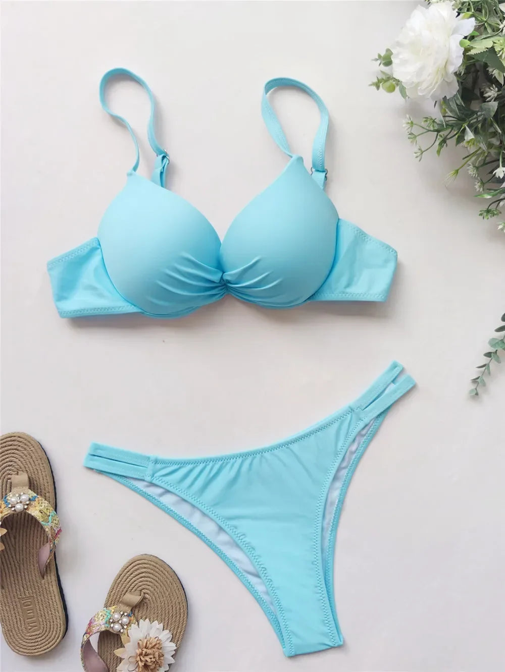Sexy Red Push Up Swimsuits Women Bikinis Sets 2026 Mujer Swimwear Ruched High Cut Bathing Suit Biquinis Underwire Bikini Bathers