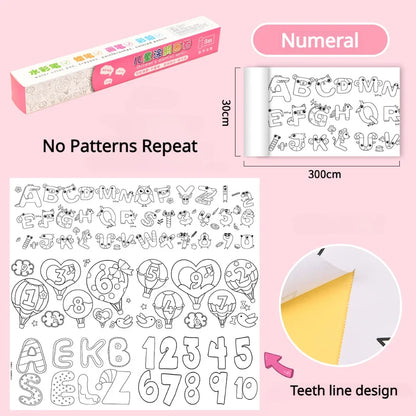 Children Drawing Roll Sticky Graffiti Scroll DIY Painting Color Filling Paper Coloring Papers for Kids Educational Toys Gifts