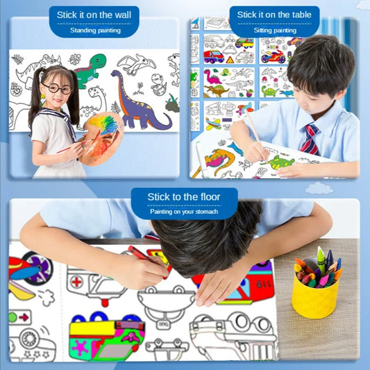 Children Drawing Roll Sticky Graffiti Scroll DIY Painting Color Filling Paper Coloring Papers for Kids Educational Toys Gifts