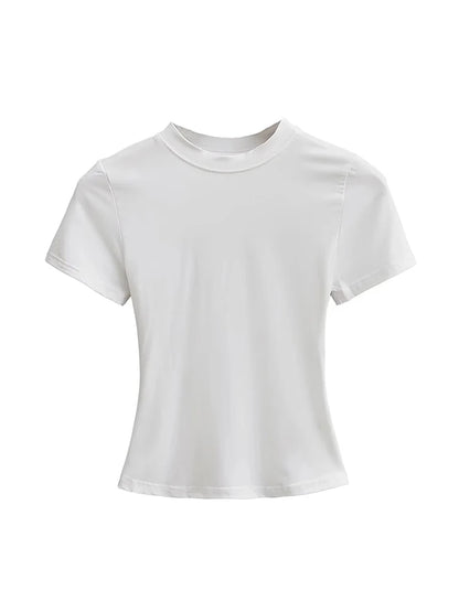 Slim Fit Solid Color Women's Casual T-shirt Short Sleeve Fashion Trend Y2K Top High Quality 2026 New Arrival