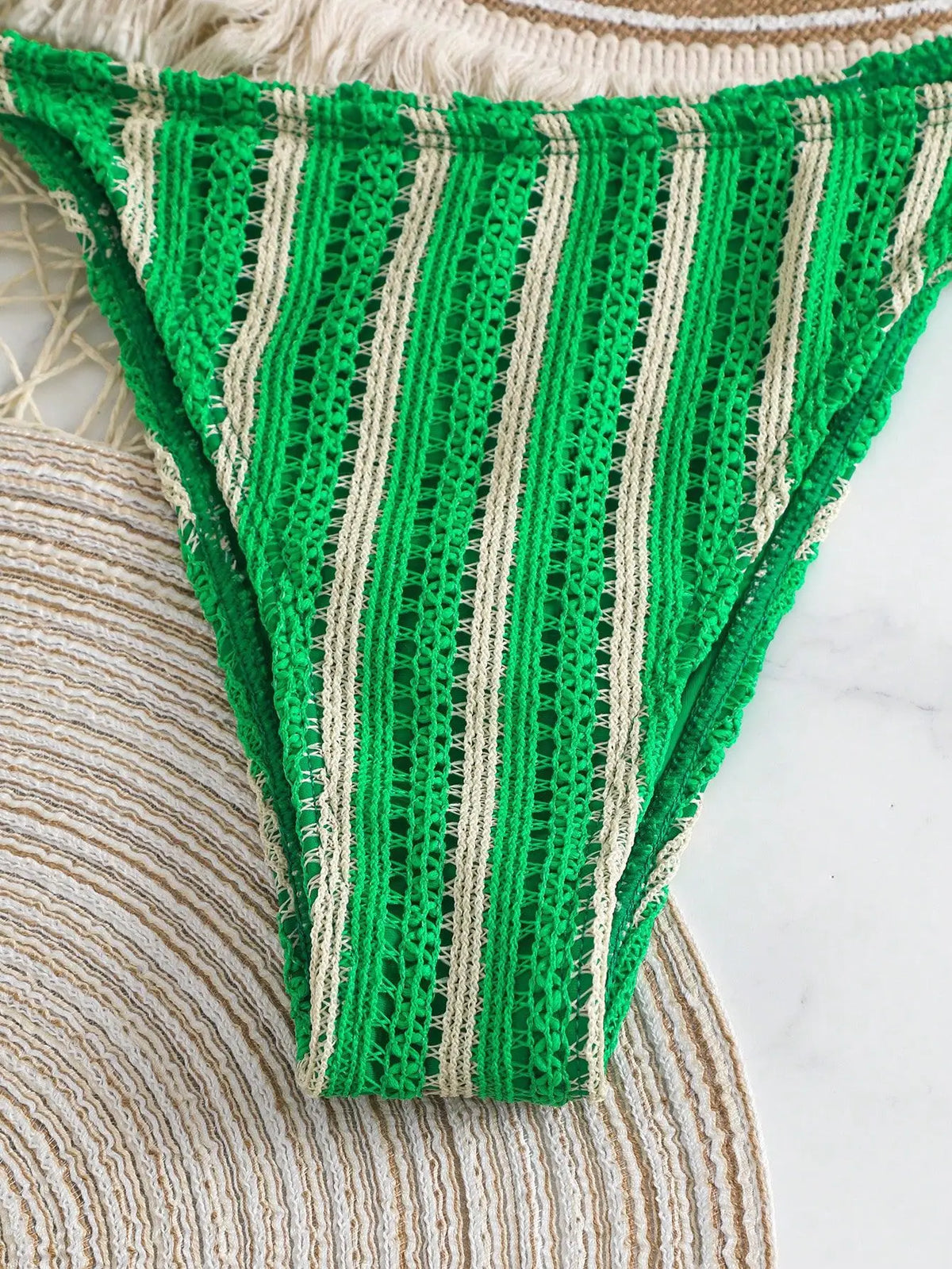 New Retro 3 Pieces Knitted Mesh String Bikini Set Swimsuit Women Blue Striped Swimwear with Shorts Beach Wear Boho Bathing Suit