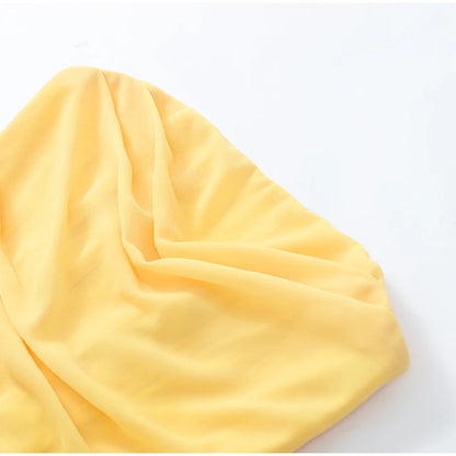 Elegant Yellow Strapless Pleated Dress Women Chic Sleeveless Waist Cinching Split Maxi Gowns Lady Evening Party Dresses 2026 New