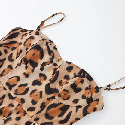 Leopard Print Sleeveless Sling Dress For Women Fashion Chic Backless A Line Dresses 2026 Elegant Female High Street Vestidos