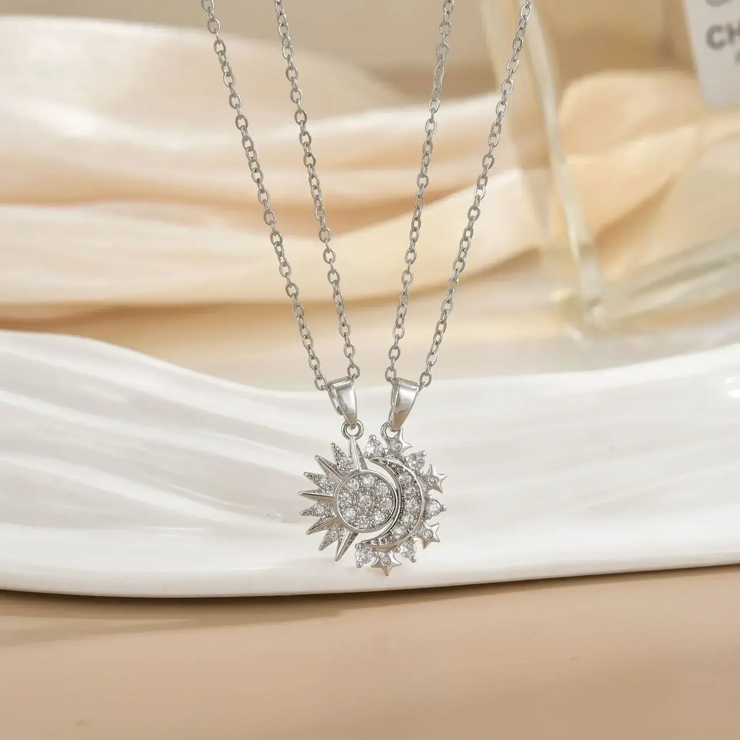 LATS New Stainless Steel Magnetic Sun Moon Couple Necklace Fashion Chain for Men and Women Good Friend Gifts Trend Jewelry