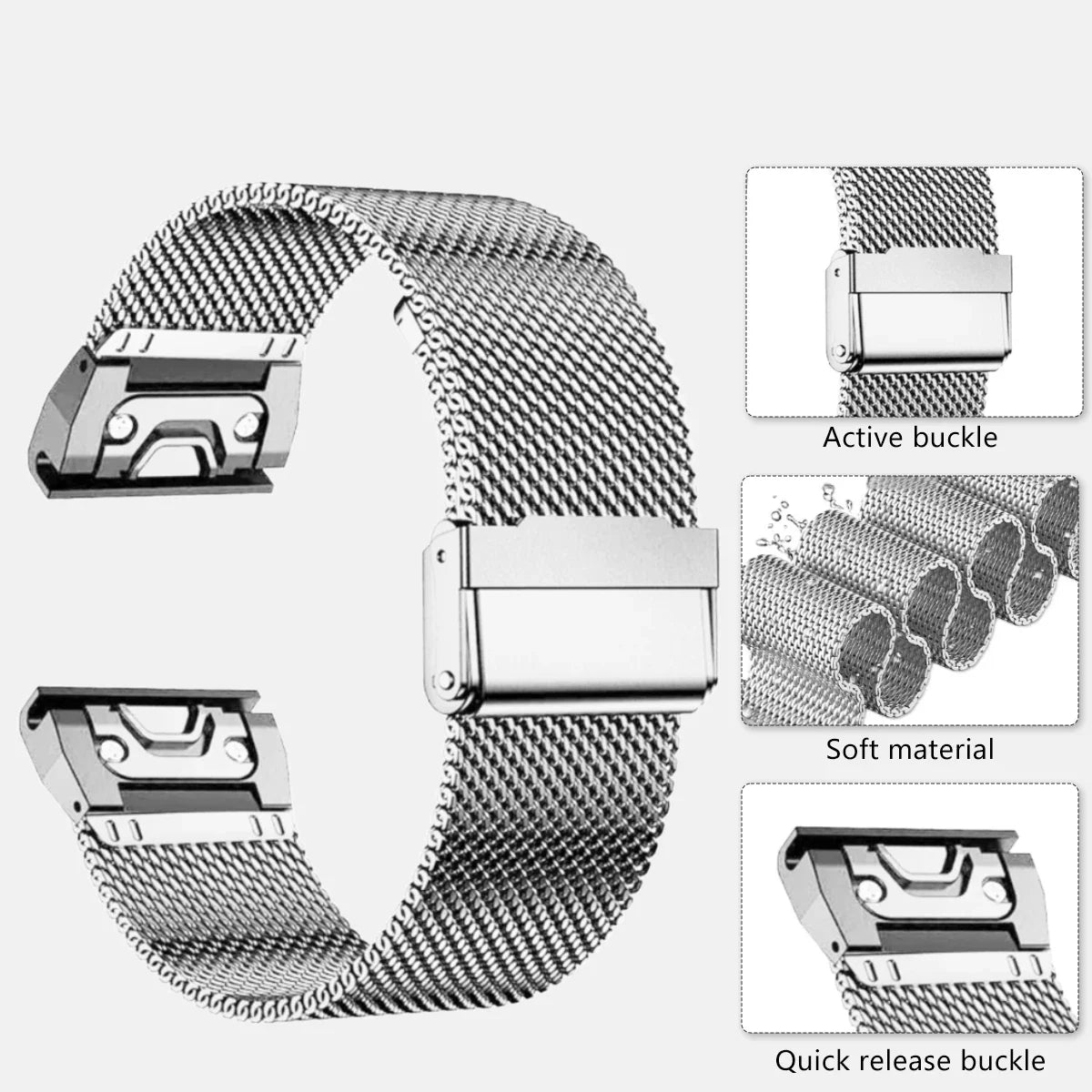 Garmin QuickFit 20/22/26mm Stainless Steel Mesh Band with Clasp