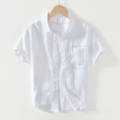 Summer New Casual Cargo Short Sleeve Shirts for Men Pure Linen Simple Slim Thin Men Clothing BL993