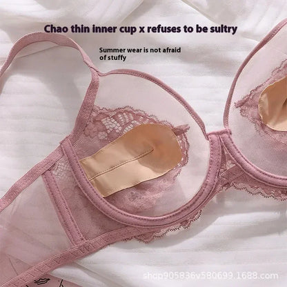 Lingerie Women's Thin BrasLace Full Cup BrasBeautifully Embroidered BrasAnti-SaggingUltra-Thin Bras
