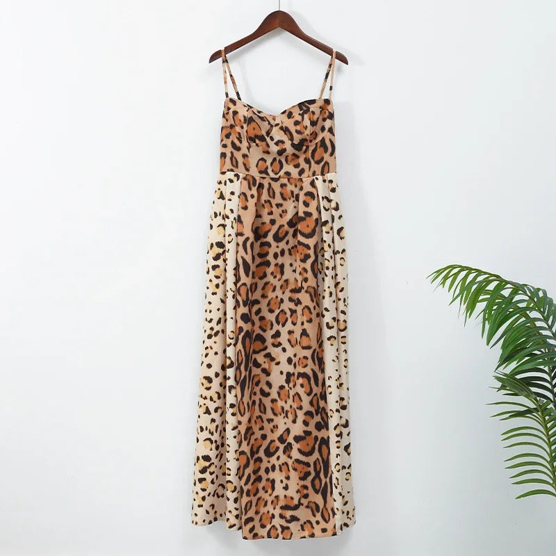 Leopard Print Sleeveless Sling Dress For Women Fashion Chic Backless A Line Dresses 2026 Elegant Female High Street Vestidos
