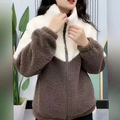 Women's Quilted Lamb Fleece Jacket | Warm Mid-Length Coat -femstylo