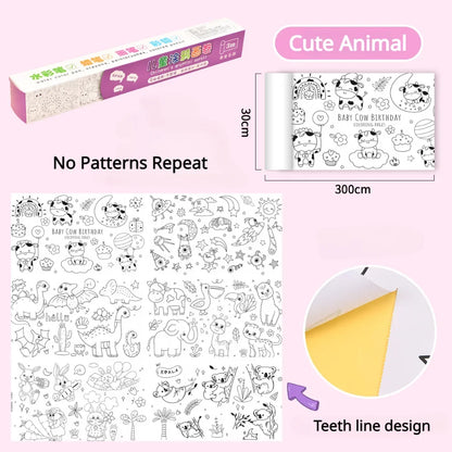 Children Drawing Roll Sticky Graffiti Scroll DIY Painting Color Filling Paper Coloring Papers for Kids Educational Toys Gifts