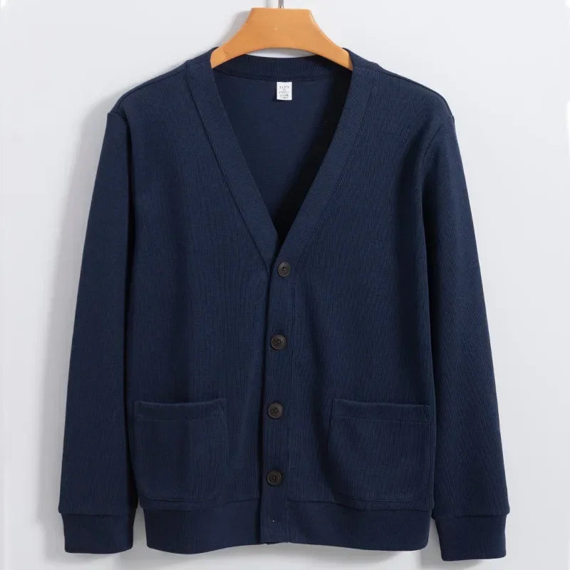BROWON New Knitted Sweater Cardigan Men 2026 Autumn Solid Casual Man Clothes Korean Fashion 80% Cotton V-Neck Collar Sweater Men