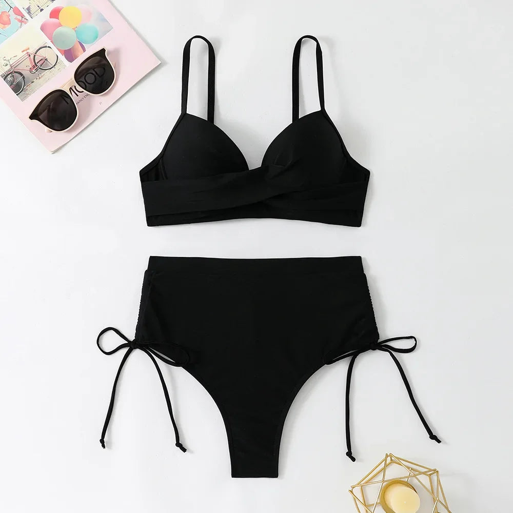 Black Push Up Bikini Set High Waist Swimwear Women Summer Bathing Suits Sexy Two Piece Swimsuit Beachwear Biquini Summer Outfit