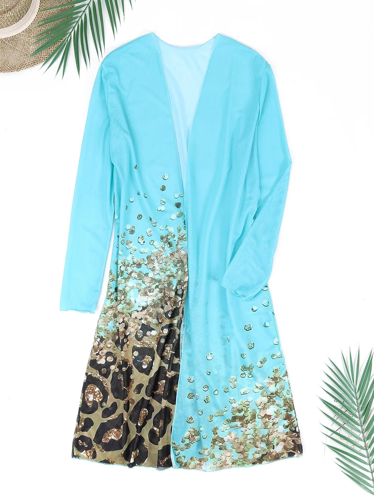 Women Bathing Suit  Print Leopard Bikinis 3 Pieces Swimsuit Kimono High Waist Bikini Shorts Long Sleeve Beach Cover Up Swimwear