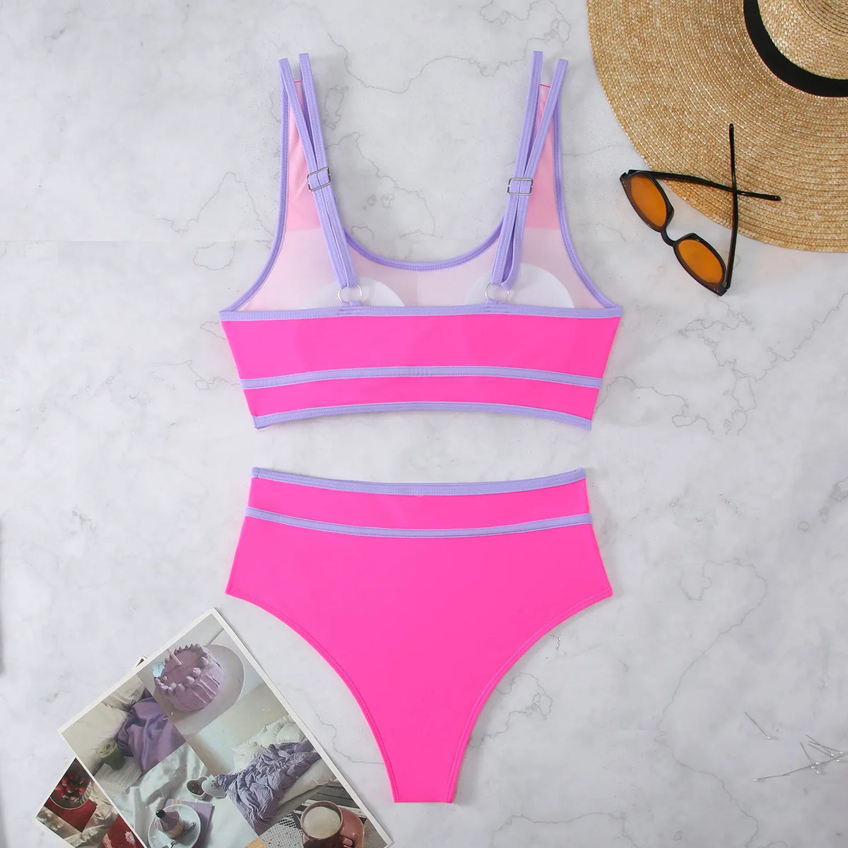 Contrast Binding Bandeau Bikinis 2024 Women Sexy Thong Swimsuit Push Up Swimwear Female Bathing Suit Swimming Summer Beachwear