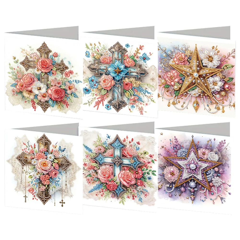 6Pcs DIY Diamond Painting Animal Flower Greeting Card Rinestone Embroidery Arts Craft Cards Kit Birthday Gift for Friend Gift