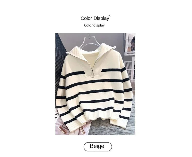 Sweater pullover women Spring and Autumn underwear 2026 New zipper stripe underlay short style popular premium sweater female
