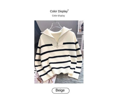 Sweater pullover women Spring and Autumn underwear 2026 New zipper stripe underlay short style popular premium sweater female